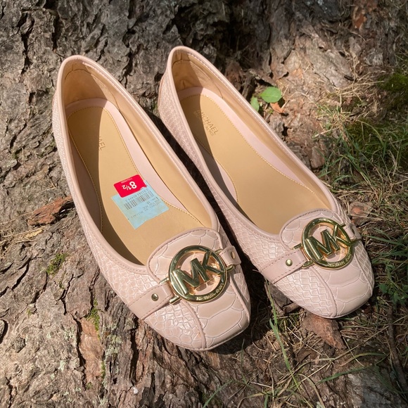 Michael Kors Fulton Pink Leather Snakeskin Ballet Flats Gold Hardware Logo - Picture 4 of 17